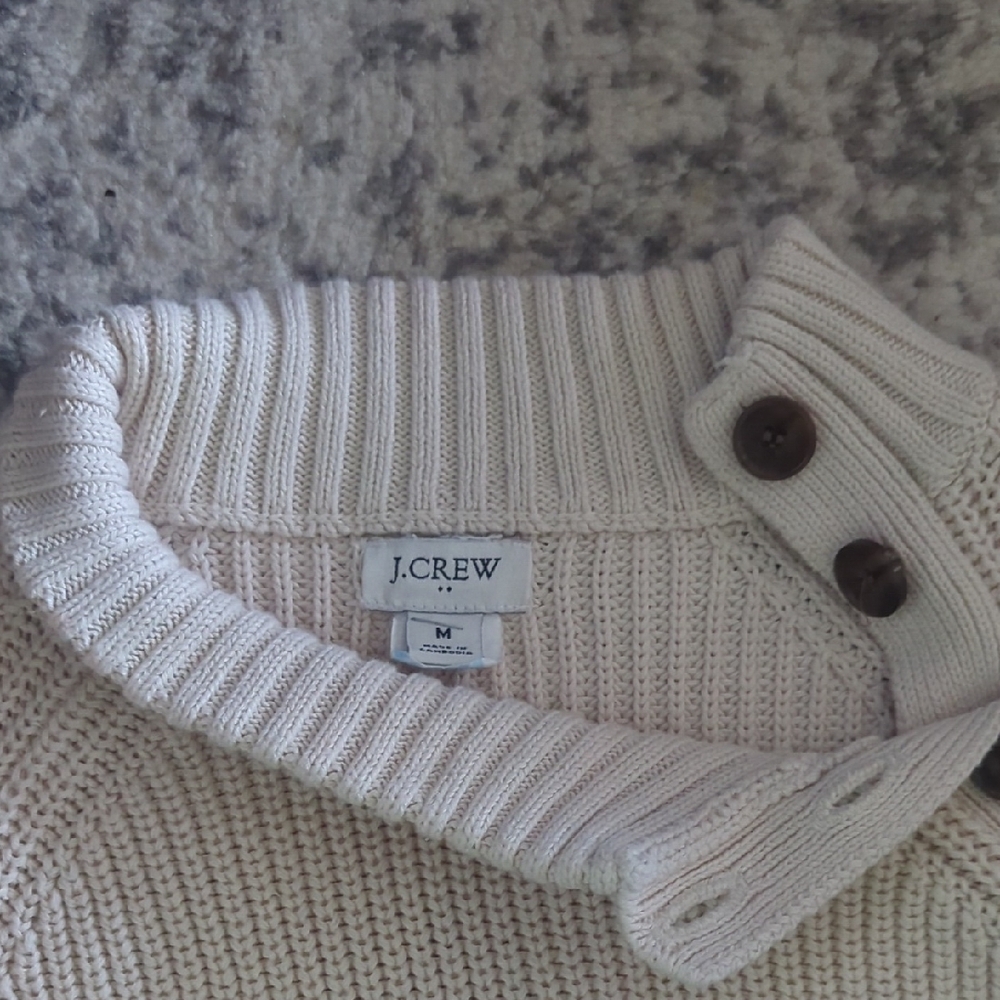 J. Crew Cream Button-Shoulder Ribbed Pullover - Picture 2 of 5